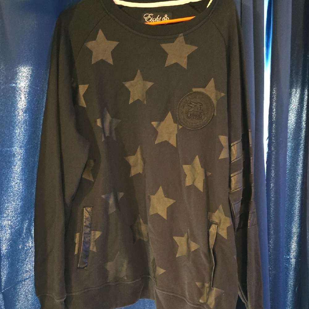 Eight732 Black Stars and Stripes Dark Crewneck Sweatshirt with Embroidered Label
